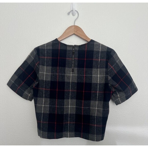 Rag & Bone JEAN Plaid Crop Top S Tartan Short Sleeve Dark Academia Prep Crewneck - Picture 5 of 8